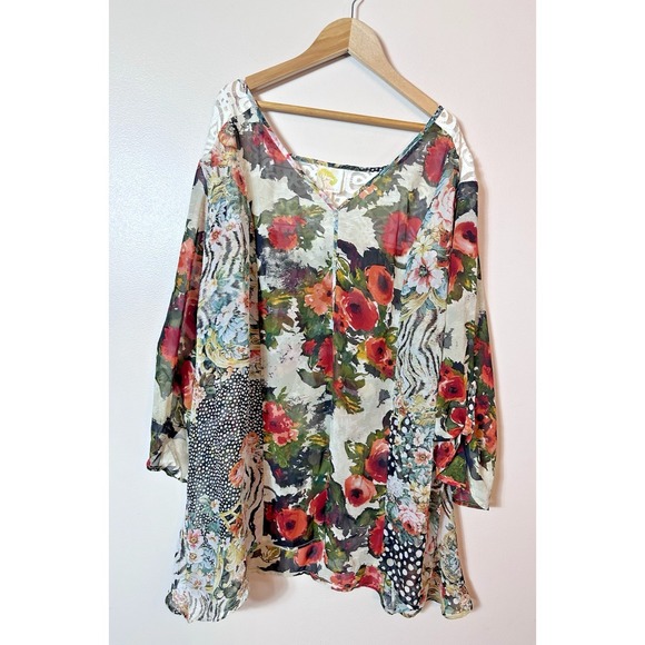 Fig & Flower by Anthropologie Tops - Anthropologie Fig & Flower  Blouse Plus 3X Sheer Floral Patchwork Boho Peasant